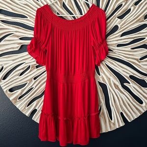 Naked zebra Red Smocked midi off the shoulder dress size medium NWT